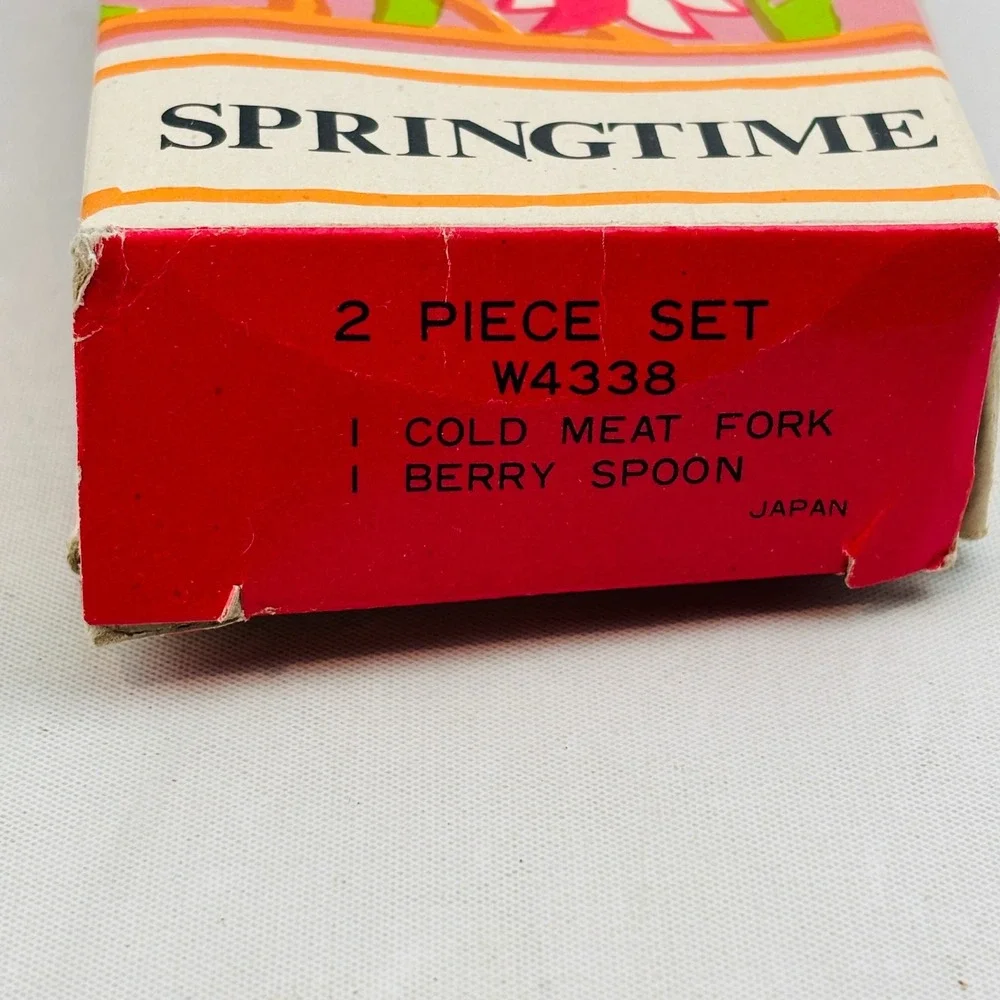 Vtg Springtime 2‎ Piece Serving Set Cold Meat Fork Berry Spoon Stainless Steel